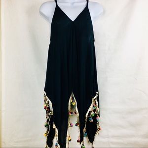 Mimi black Top cover up Spaghetti strap Pom Pom L